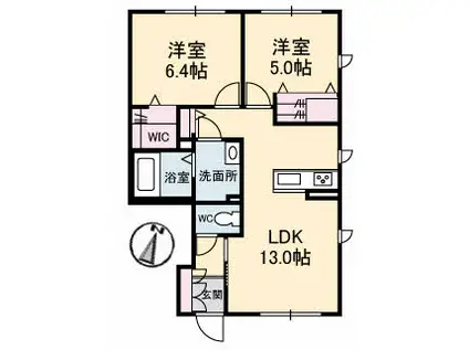 RAINBOW中島 D棟(2LDK/1階)の間取り写真