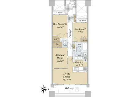グランアルト加賀(3LDK/8階)の間取り写真
