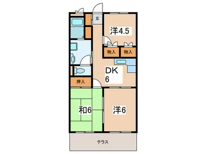 グリーンカーサIII(3DK/1階)の間取り写真