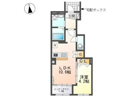 ヒルズ スペース(1LDK/1階)の間取り写真