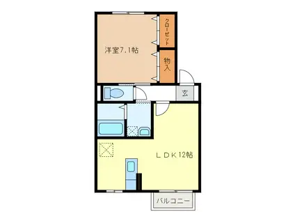 エクレール B棟(1LDK/1階)の間取り写真