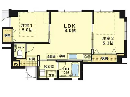 ルーチェ泊(2LDK/4階)の間取り写真