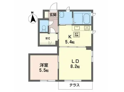 ラフィーネ三室参番館(1LDK/1階)の間取り写真