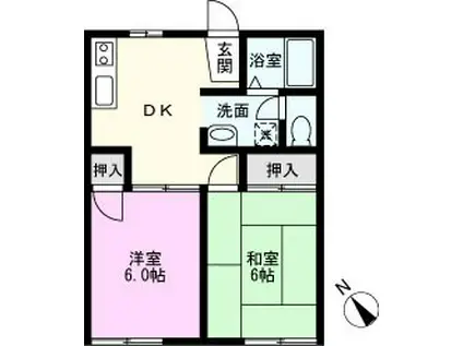 オークヒルズ(2DK/1階)の間取り写真