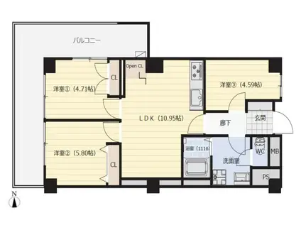 メイゾン三田(3LDK/2階)の間取り写真