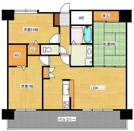 サンシティ吉島通(3LDK/6階)の間取り写真
