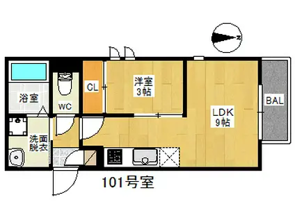 GRANDTIC 竹下 ME-RYI(1LDK/1階)の間取り写真