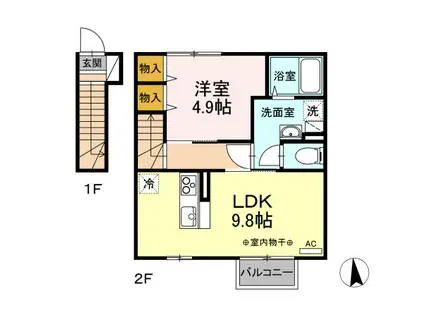D-ROOM東中央(1LDK/2階)の間取り写真