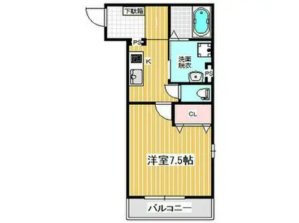 KTIレジデンス若江岩田(1K/1階)の間取り写真