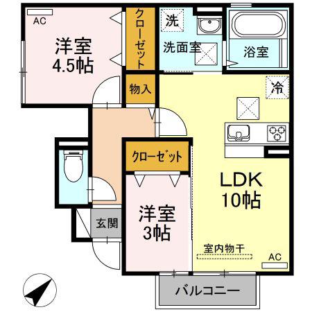 アイネヴェルトD棟(2LDK/1階)の間取り写真