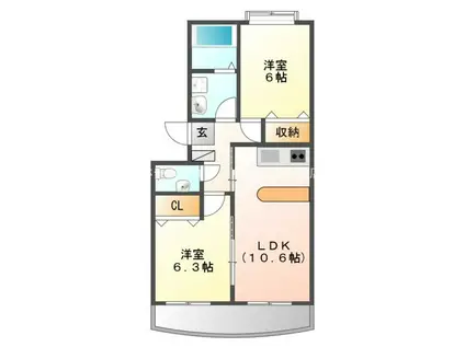 ウエスト COURT N棟(2LDK/2階)の間取り写真