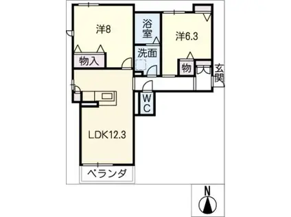 プレミアス(2LDK/2階)の間取り写真