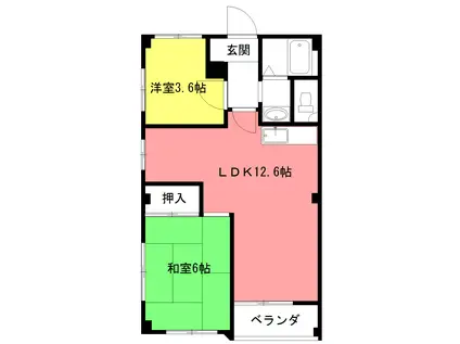ハイツアップル(2LDK/3階)の間取り写真