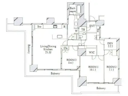 Wコンフォートタワーズイースト(3LDK/42階)の間取り写真