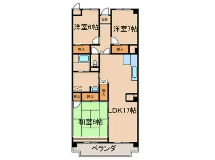 夙川リンデンハイム(3LDK/6階)の間取り写真