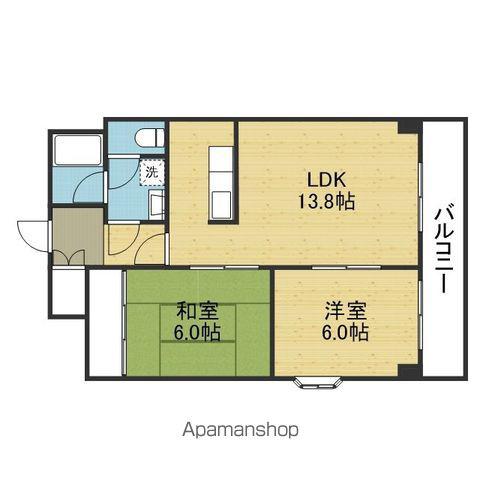 ライラック上本町(2LDK/6階)の間取り写真