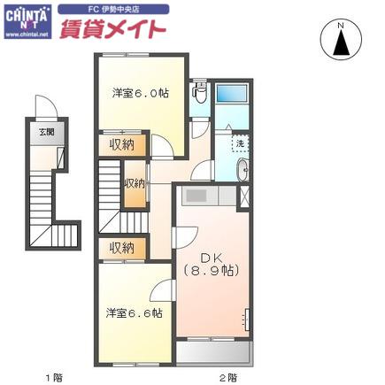 カメリアス(2DK/2階)の間取り写真
