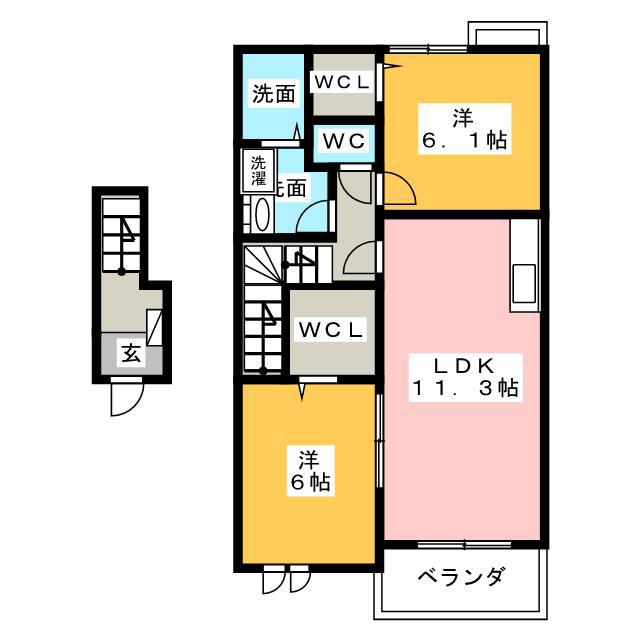 ＪＲ関西本線 朝日駅 徒歩10分 2階建 築17年(2LDK/2階)の間取り写真