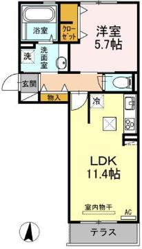 キャルル A棟(1LDK/1階)の間取り写真