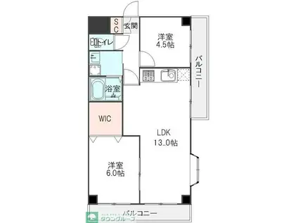 サムソンコート(2LDK/4階)の間取り写真