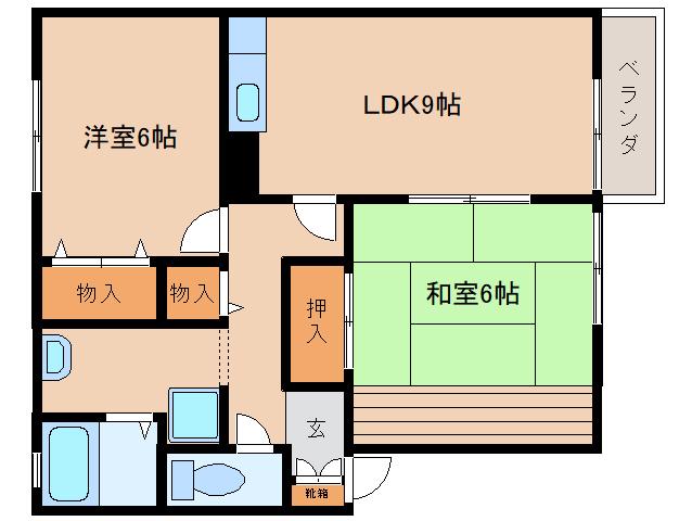 グリーンコート I(2LDK/1階)の間取り写真