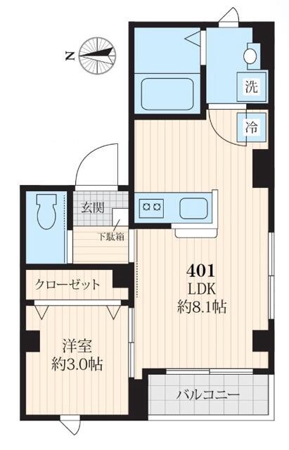カーサ入谷(1LDK/4階)の間取り写真