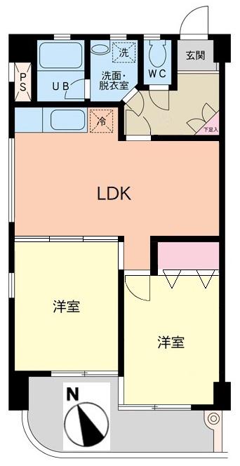 第3根岸ハイツ(2LDK/2階)の間取り写真