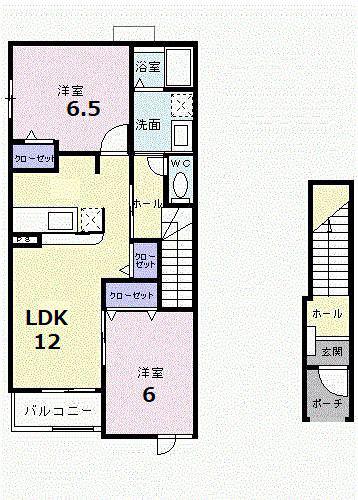グレイスフルグラット(2LDK/2階)の間取り写真