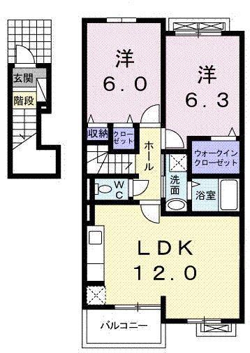 アパルトマンベールA(2LDK/2階)の間取り写真