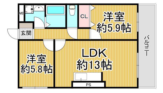 ファミーユ仁川(2LDK/2階)の間取り写真