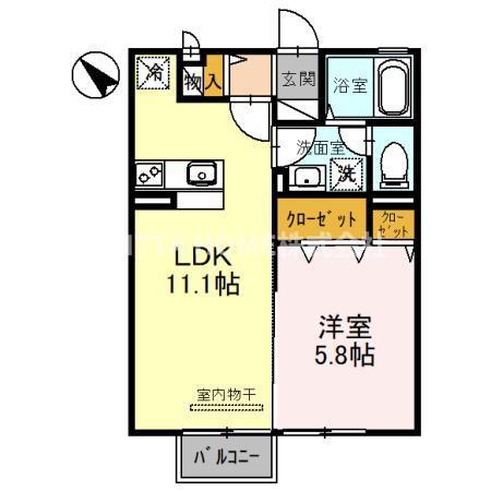 コンフォール・ヴィラ C棟(1LDK/2階)の間取り写真