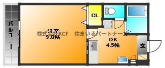 ライフコート御井(1DK/1階)の間取り写真
