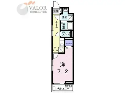 イリーデ相模が丘(1K/2階)の間取り写真