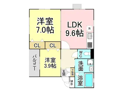 メゾン高田II(2LDK/3階)の間取り写真