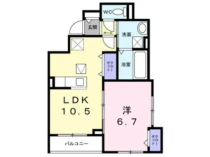 アドヴァンス(1LDK/1階)の間取り写真
