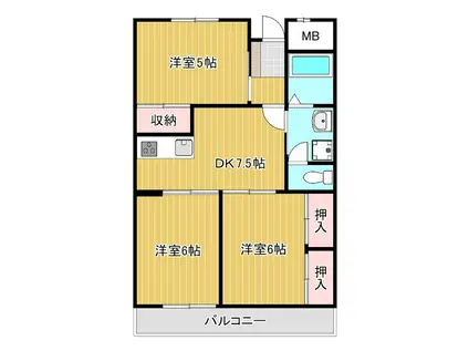 サンハイツ小郡(3DK/4階)の間取り写真