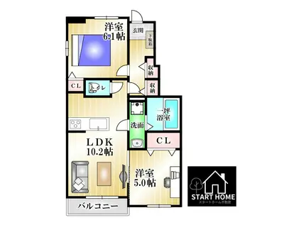 ルミエール松茂西 II(2LDK/1階)の間取り写真