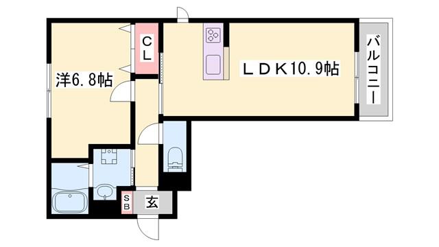 エスポワール木梨(1LDK/2階)の間取り写真