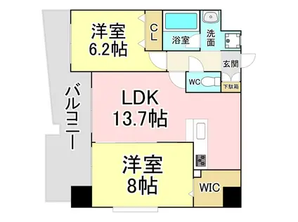 サンシャイン プリンセス 北九州(2LDK/14階)の間取り写真