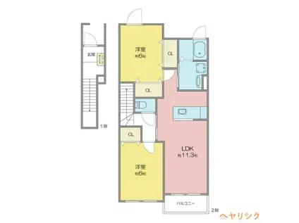 チェスナット ハ-トI(2LDK/2階)の間取り写真