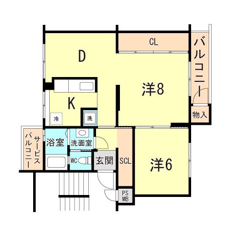 鶴甲コーポ15号棟(3DK/3階)の間取り写真