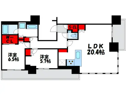 BRILLIA TOWER 浜離宮(2LDK/16階)の間取り写真