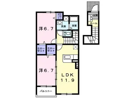 クレールメゾン I(2LDK/2階)の間取り写真