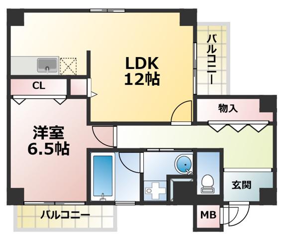 ロイヤル六甲駅前(1LDK/4階)の間取り写真