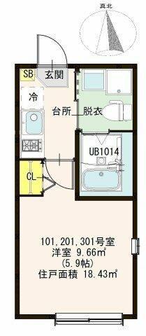 ハーモニーテラス北小岩XVI(1K/3階)の間取り写真