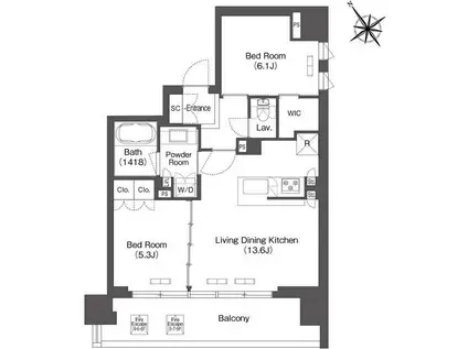 コンフォリア芝浦MOKU 部屋番号305(2LDK/3階)の間取り写真