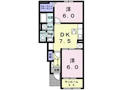 サンビレッジ 和(2DK/1階)の間取り写真