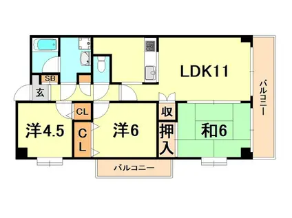 ラ・ポール須磨(3LDK/1階)の間取り写真