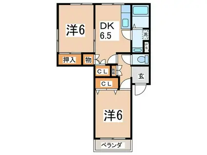 サンアベニュー龍城ヶ丘(2DK/1階)の間取り写真