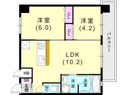 プリオーレ神戸大開通(2LDK/3階)の間取り写真